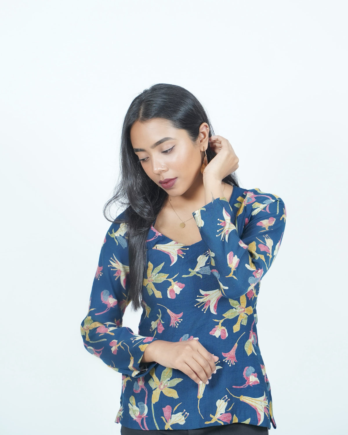 Mughee Midnight Bloom Floral Top Blue