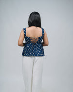 Mughee Floral Printed Peplum Tie Back crop Top Navy Blue