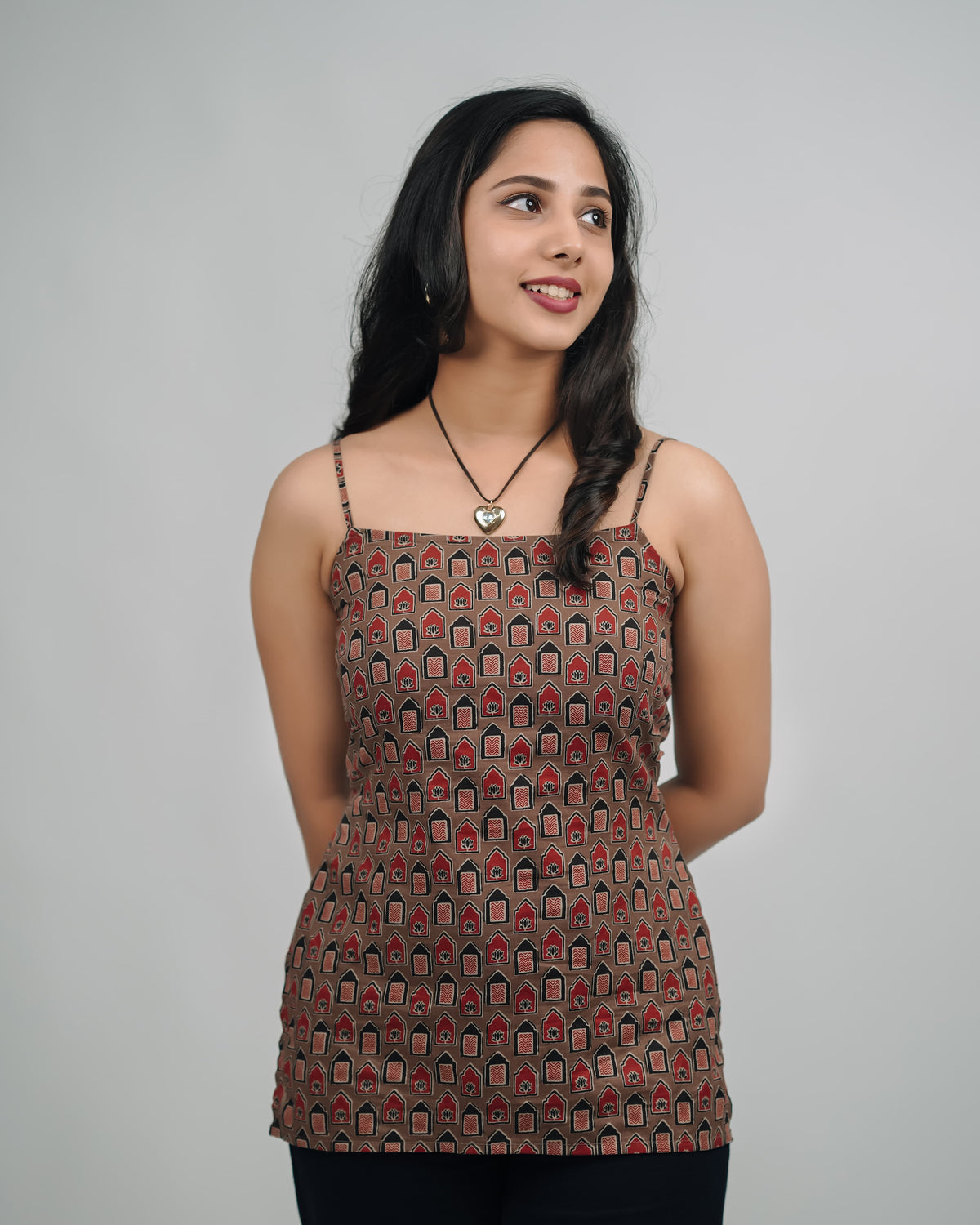 Mughee Geometric Print Square Neck Spaghetti Strap Top