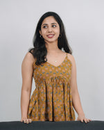 Mughee Floral Printed Peplum V-Neck Casual Crop Top Mustard