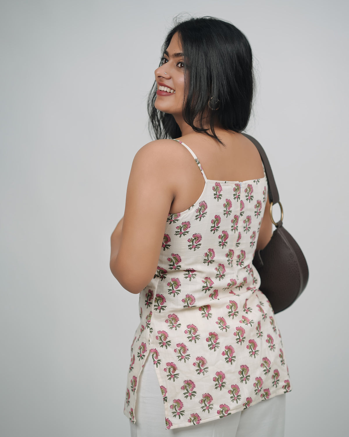 Mughee Floral Print Square Neck Spaghetti Strap White