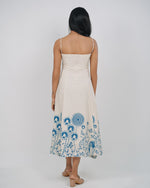 Mughee Blue Floral Square Neck Spaghetti Strap Midi Dress Off-White