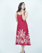 Tropical Bloom A-Line Midi Dress Red
