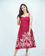 Tropical Bloom A-Line Midi Dress Red