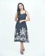 Tropical Bloom A-Line Midi Dress Black